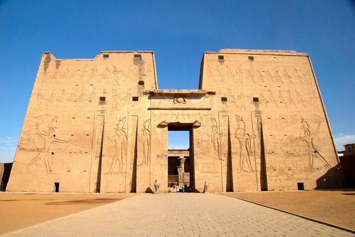 The first pylon of Edfu Temple dedicated to God Horus